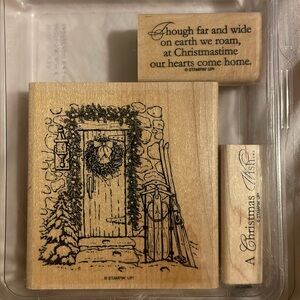 Stampin' Up Home for Christmas Wood Mount Stamp Set of 3, New Condition